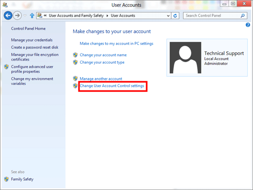 Windows 8 Change User Account Settings